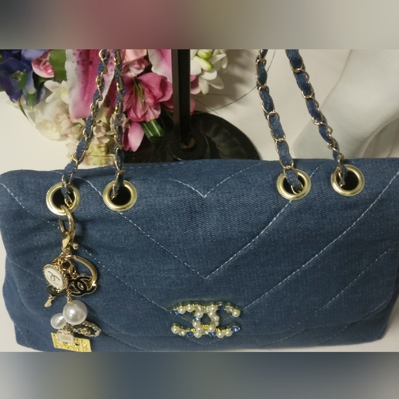 Quilted Denim 2 Way Shoulder/crossbody Bag, New - Picture 6 of 9